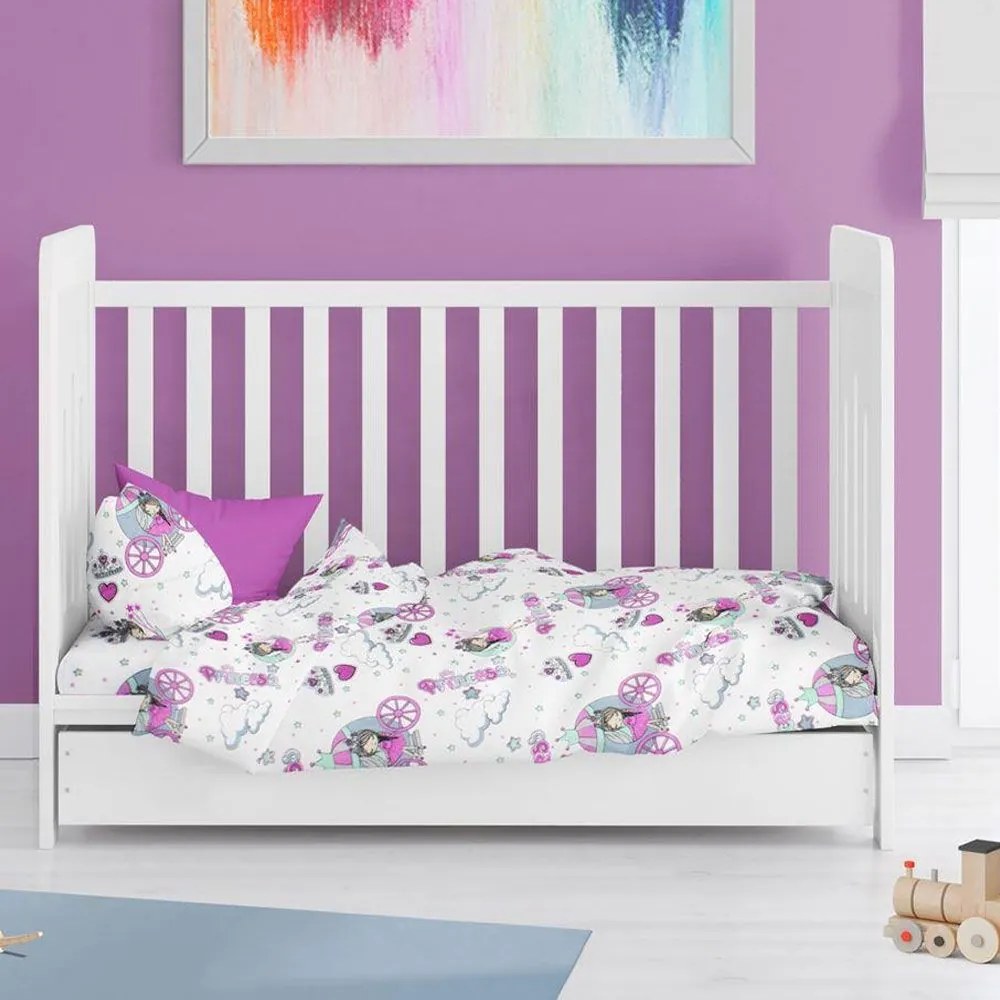 Σεντόνια Βρεφικά Princess 389 (Σετ 3τμχ) White-Lila DimCol Cradle 120x160cm Βαμβάκι-Πολυέστερ