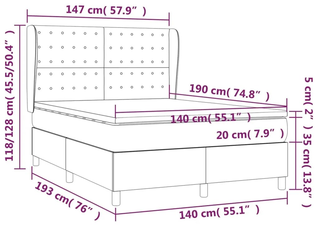 vidaXL Κρεβάτι Boxspring με Στρώμα Μαύρο 140x190εκ.από Συνθετικό Δέρμα