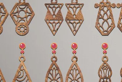 Σετ των 3 Intra απο ξύλο plywood  Χρώμα wenge 3mm-4mm πάχος - Σκουλαρίκια Design Δίασταση 3x3 cm INTRAFABR-94689936