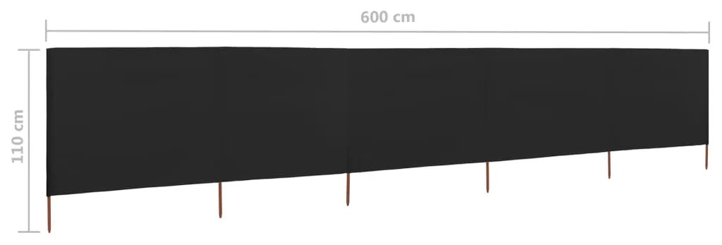 vidaXL Προστατευτικό Αέρα με 5 Πάνελ Μαύρο 600 x 80 εκ. Υφασμάτινο