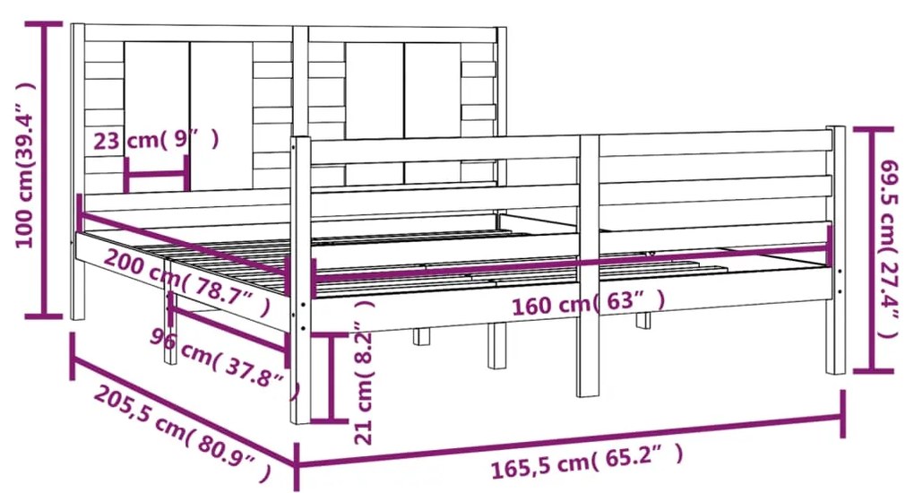 vidaXL Πλαίσιο Κρεβατιού Λευκό 160 x 200 εκ. από Μασίφ Ξύλο Πεύκου