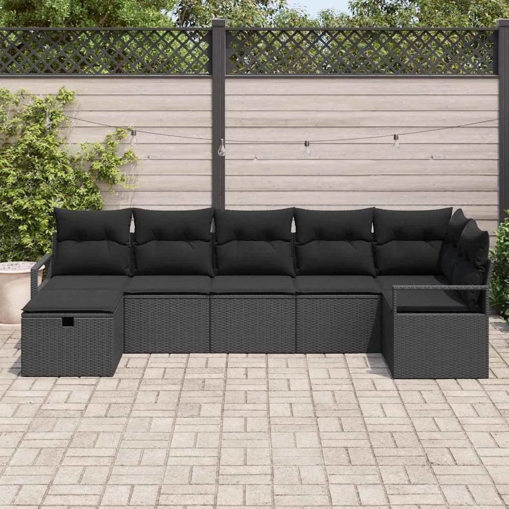 vidaXL Σετ Καναπέ Κήπου 7 pcs Μαύρο 287 x 122 x 85 εκ Πολυ ράταν