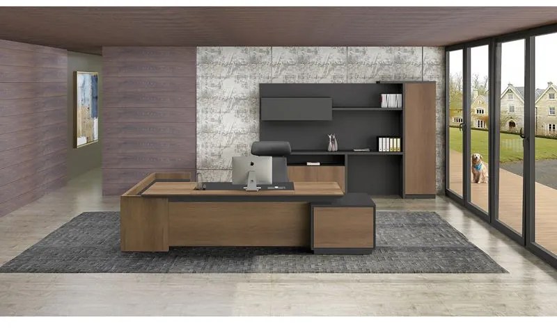 WOODWELL PROLINE Γραφείο Δεξιά Γωνία Απόχρωση Καρυδί Δρυς - Μαύρο 220x90/200x40 (H.76)cm ΕΟ964,R