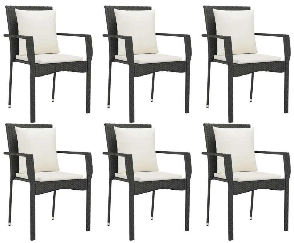 vidaXL Σετ Τραπεζαρίας Κήπου 7 Τεμ. Μαύρο Συνθετικό Ρατάν με Μαξιλάρια