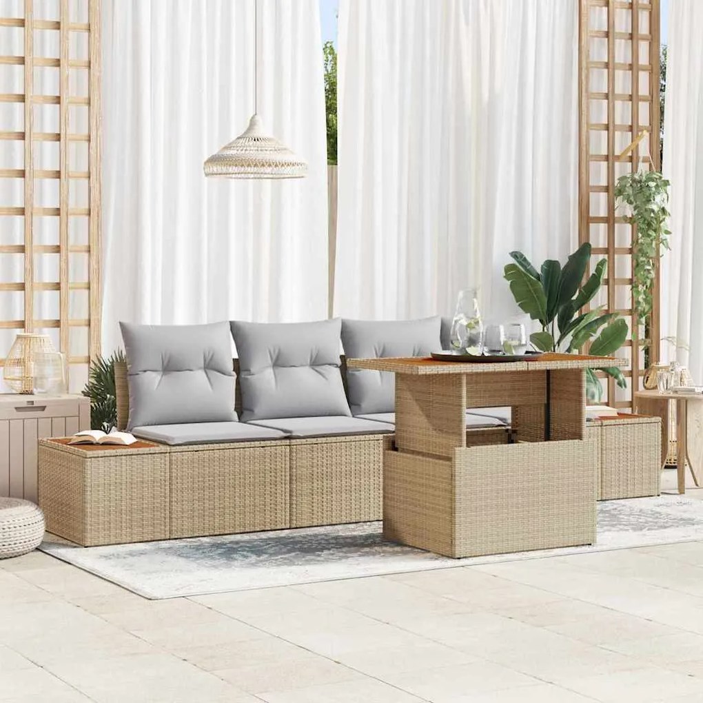 vidaXL Σέτ φαγητού για κήπο 5 pcs Μπεζ, Γκρι 100 x 55 x 73 εκ
