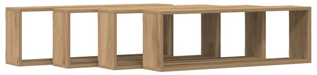 vidaXL Ράφι Τοίχου με ράφι 4 pcs Χειροποίητη δρυς 80 x 15 x 26 εκ.