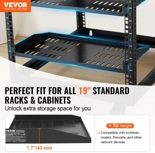 VEVOR 2PCS 1U Server Rack Shelf 10&quot;/254 mm Depth Vented Rack Mount Shelf Tray