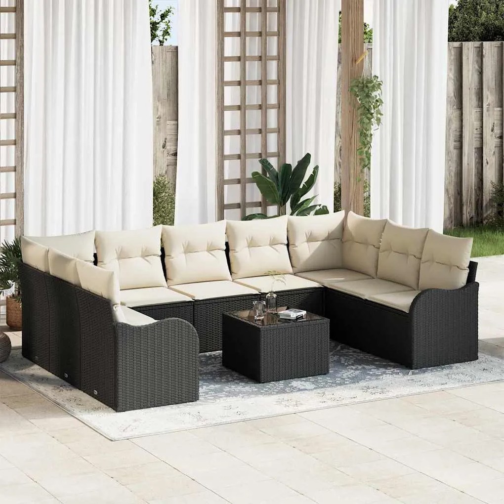 vidaXL Σετ Καναπέ Κήπου με μαξιλάρι 10 pcs Μαύρο Πολυ ράταν