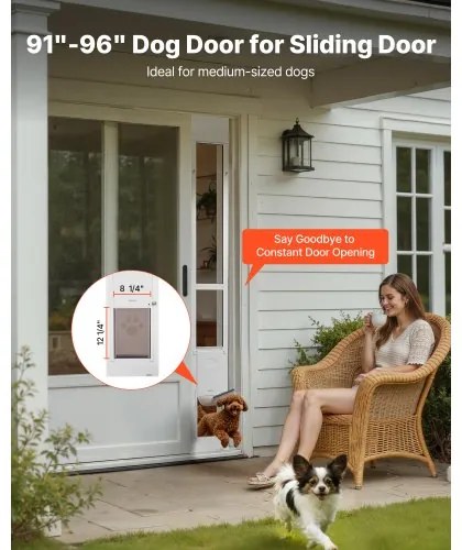 VEVOR Dog Door for Sliding Glass Door, 2311-2439 mm Adjustable Height, Aluminum Alloy Frame with Metal Rotating Hinges, Lock Design, 209.6 x 311.2 mm Flap, Sliding Glass Pet Door for Renters