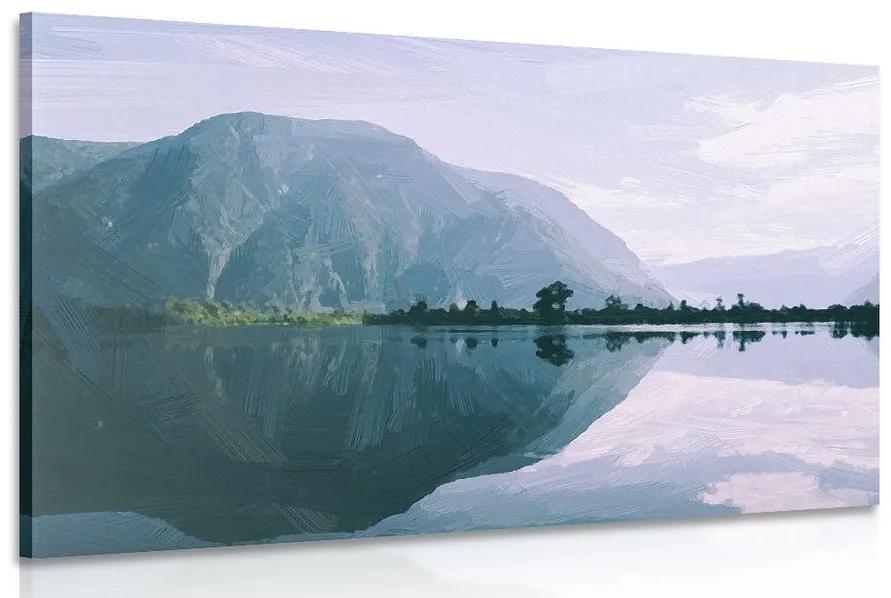 Εικόνα ζωγραφισμένο τοπίο μιας ορεινής λίμνης - 90x60