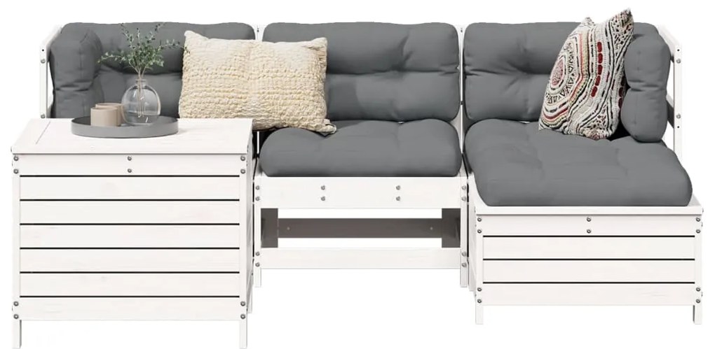 Σετ Σαλόνι Κήπου 5 Τεμαχίων Λευκά από Μασίφ Ξύλο Πεύκου