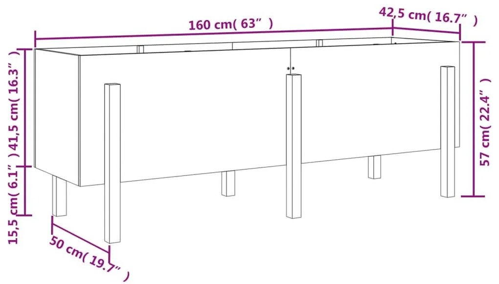 Ζαρντινιέρα Υπερυψωμένη Μελί 160x50x57 εκ. από Μασίφ Πεύκο - Καφέ