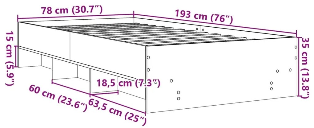 Πλαίσιο Κρεβατιού Λευκό 75 x 190 εκ. από Επεξεργασμένο Ξύλο - Λευκό