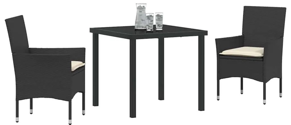 vidaXL Σέτ φαγητού για κήπο με μαξιλάρι 3 pcs Μαύρο Πολυ ράταν