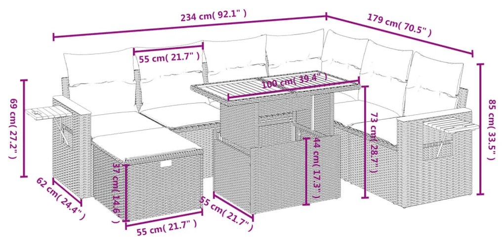 vidaXL Σαλόνι Κήπου Σετ 8 τεμ. Μπεζ Συνθετικό Ρατάν με Μαξιλάρια