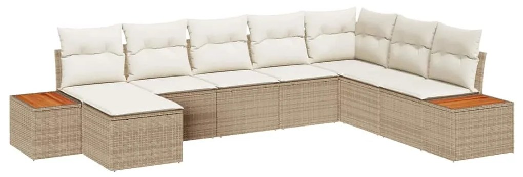 vidaXL Σετ Καναπέ Κήπου με μαξιλάρι 8 pcs Μπεζ Πολυ ράταν