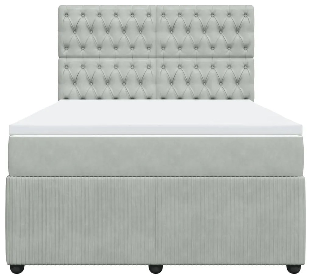 vidaXL Κρεβάτι Boxspring με Στρώμα Ανοιχτό Γκρι 140x190 εκ. Βελούδινο