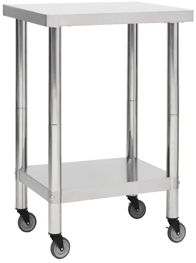 vidaXL Πάγκος Εργασίας Κουζίνας με Ροδάκια 60x60x85 εκ Ανοξείδ. Ατσάλι