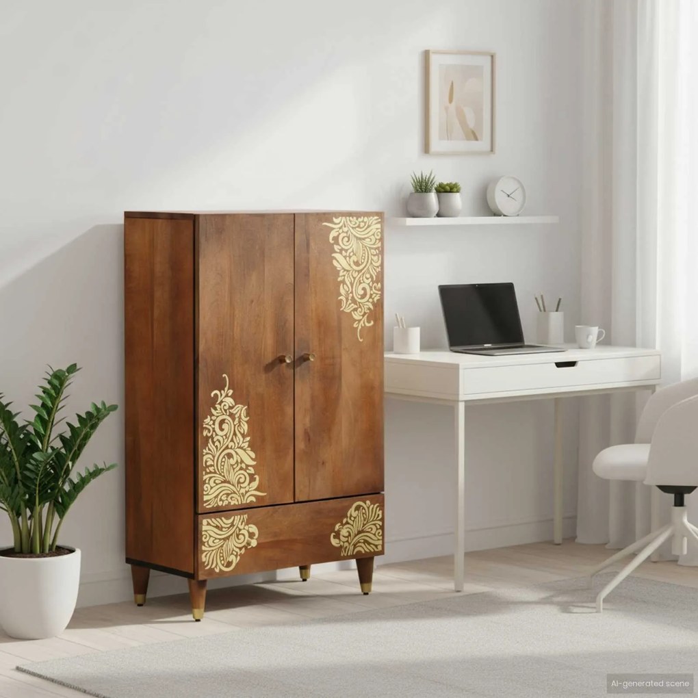 Highboard με συρτάρι Καφέ 60 x 33 x 100 εκ. Στερεό ξύλο μάνγκο