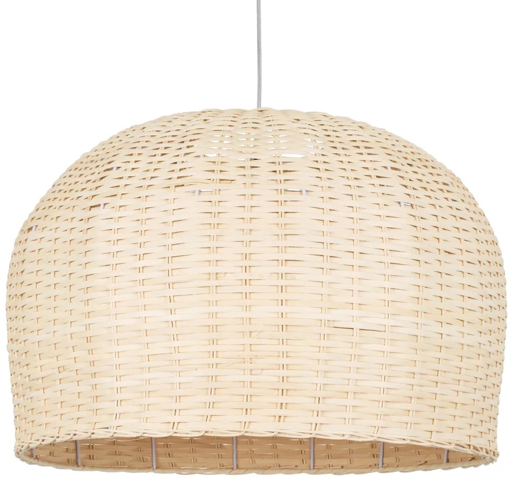 01709 GloboStar®  BERMUDA 01709 Boho Κρεμαστό Φωτιστικό Καμπάνα Μονόφωτο 1 x E27 IP20 Μπεζ Ξύλο - Μ50 x Π50 x Y34cm