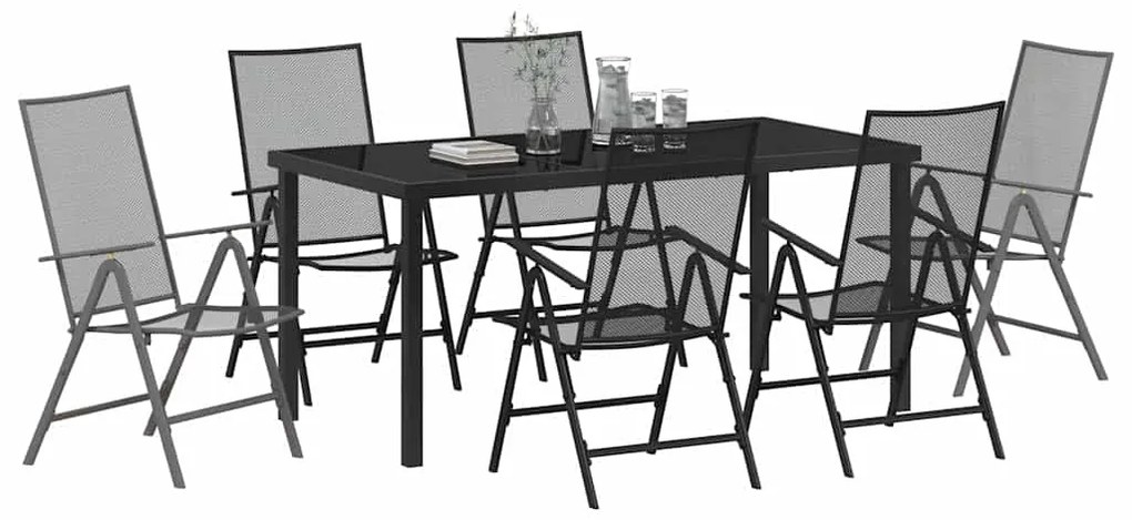 vidaXL Σέτ φαγητού για κήπο Πτυσσόμενος 7 pcs Ανθρακί Ατσάλι