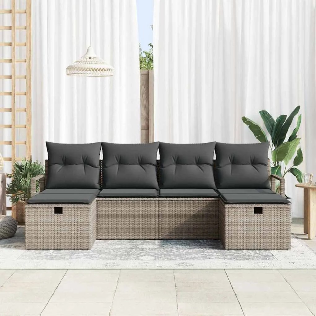 vidaXL Σετ Καναπέ Κήπου με μαξιλάρι 6 pcs Γκρι Πολυ ράταν