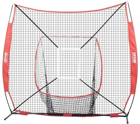 VEVOR 7x7 ft Baseball Softball Practice Net, Portable Baseball Training Net for Hitting Batting Catching Pitching, Backstop Baseball Equipment with Bow Frame, Carry Bag, Strike Zone, Ball, Batting Tee
