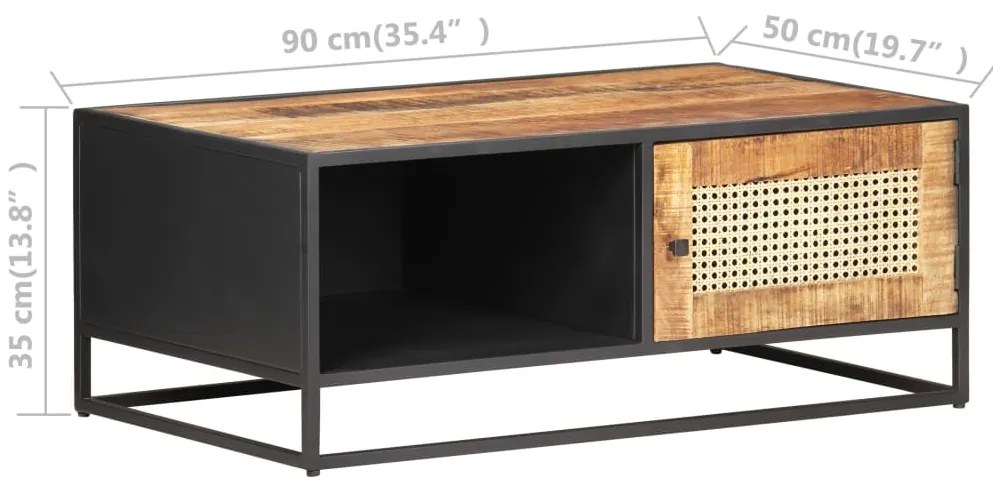 vidaXL Τραπεζάκι Σαλονιού 90x50x35 εκ Ακατ. Ξύλο Μάνγκο/Φυσικό Καλάμι