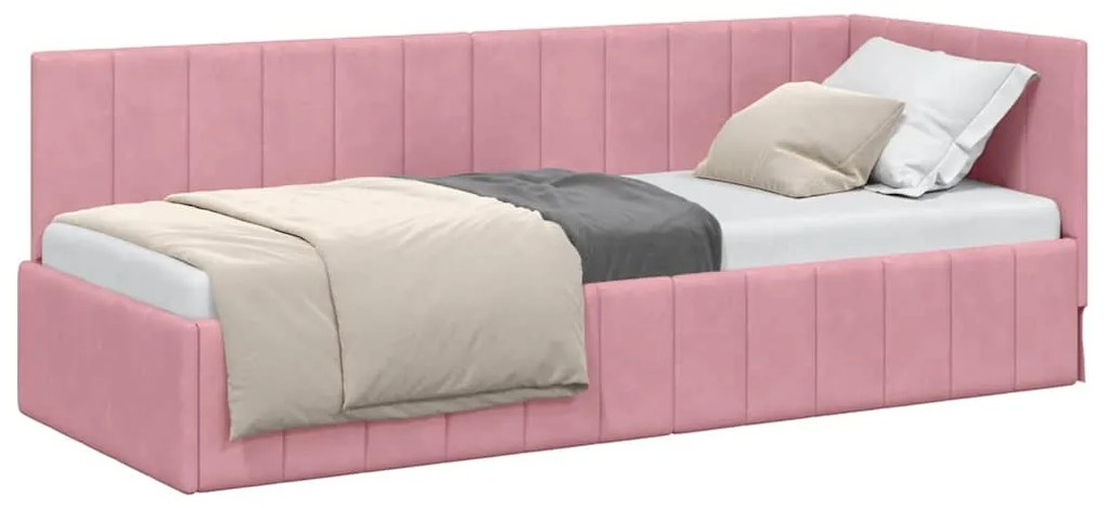 vidaXL Κρεβάτι Γωνίας με κεφαλάρι Ροζ 80 x 200 cm Βελούδο