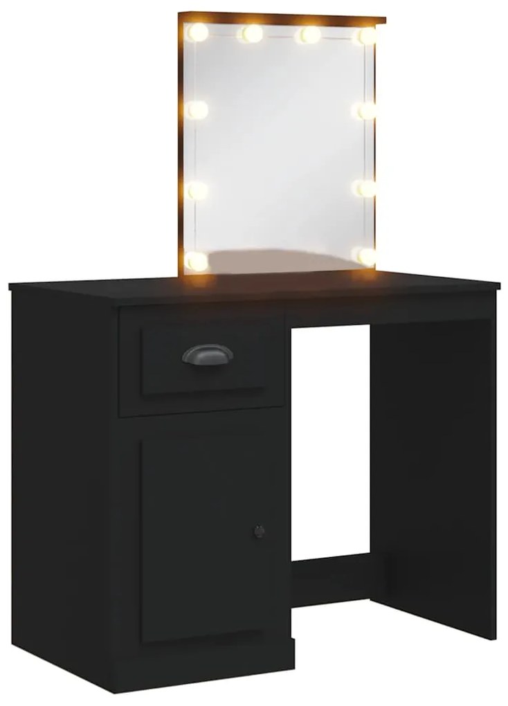 vidaXL Μπουντουάρ με LED Φώτα Μαύρο 90 x 42 x 132,5 εκ.