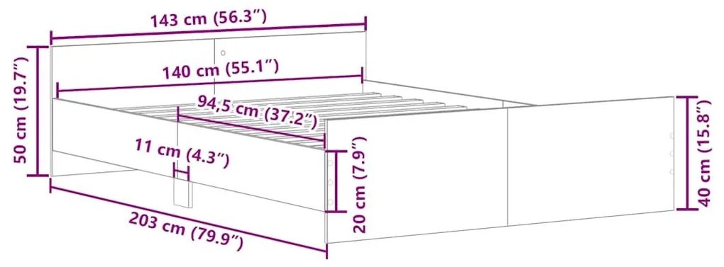 Πλαίσιο κρεβατιού χωρίς στρώμα καφέ δρυς 140x200 cm - Καφέ