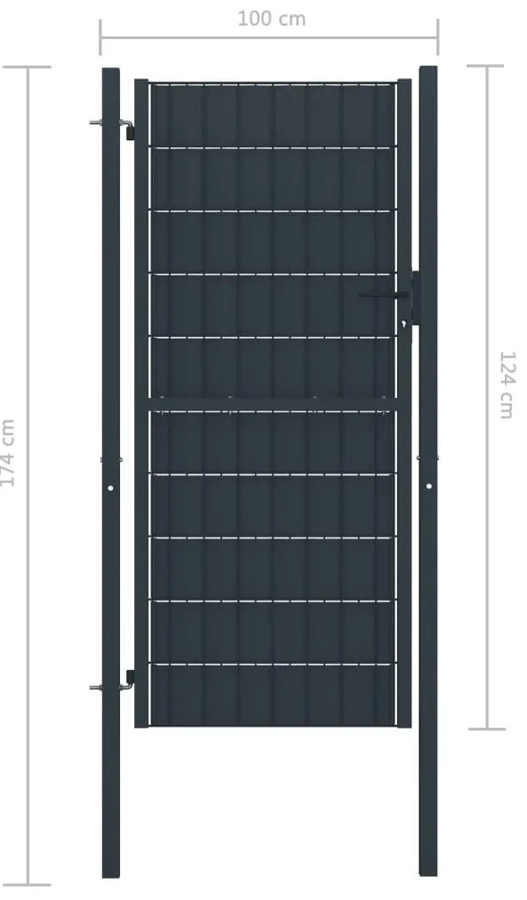 vidaXL Πόρτα Περίφραξης από PVC και Ατσάλι Ανθρακί 100x124 εκ.