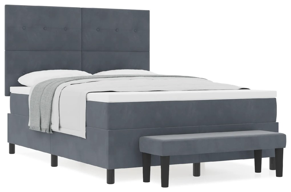 vidaXL Κρεβάτι Box Spring με Στρώμα & Πάγκο Σκούρο Γκρι 140 x 200 εκ.