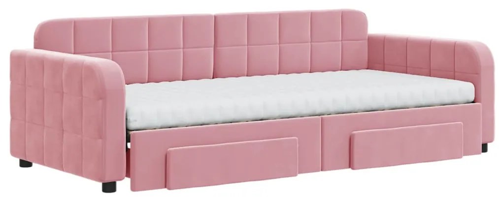 vidaXL Καναπές Κρεβάτι Συρόμενος Ροζ 90x200 εκ. Βελούδινος & Συρτάρια