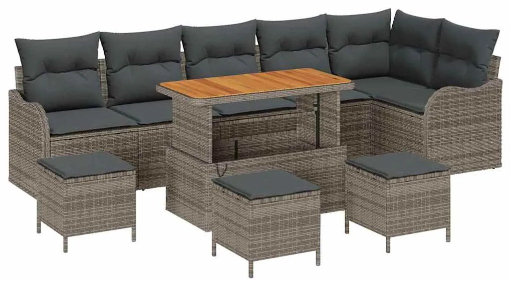 vidaXL Σετ Καναπέ Κήπου με μαξιλάρι 10 pcs Γκρι 110 x 55 x 71 εκ