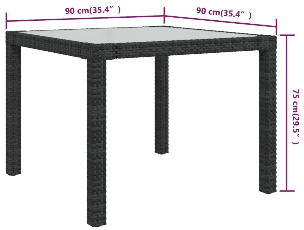 Τραπέζι Κήπου Μαύρο 90x90x75εκ από Ψημένο Γυαλί/Συνθετικό Ρατάν - Μαύρο