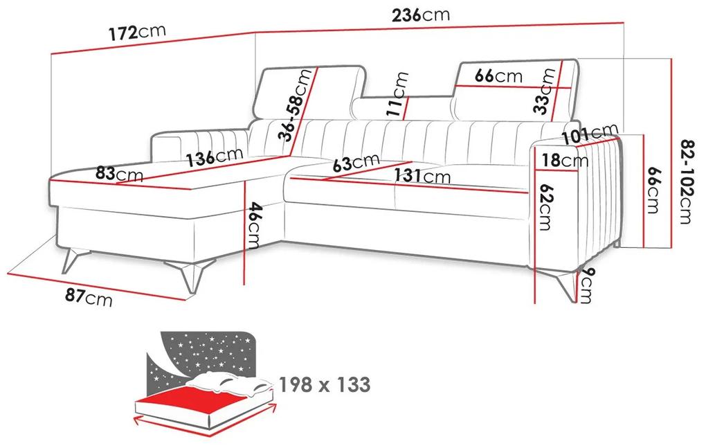 Γωνιακός Καναπές Columbus 191, Λειτουργία ύπνου, Αποθηκευτικός χώρος, 236x172x82cm, 134 kg, Πόδια: Μέταλλο, Πλαστική ύλη | Epipla1.gr