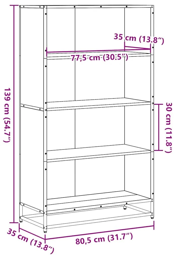 Βιβλιοθήκη καπνιστή βελανιδιά 80,5x35x139 cm Ξύλινη κατασκευή - Καφέ