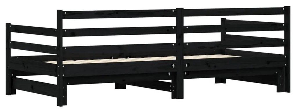 Καναπές Κρεβάτι Συρόμενος Μαύρος 90 x 200 εκ. Μασίφ Ξύλο Πεύκου - Μαύρο