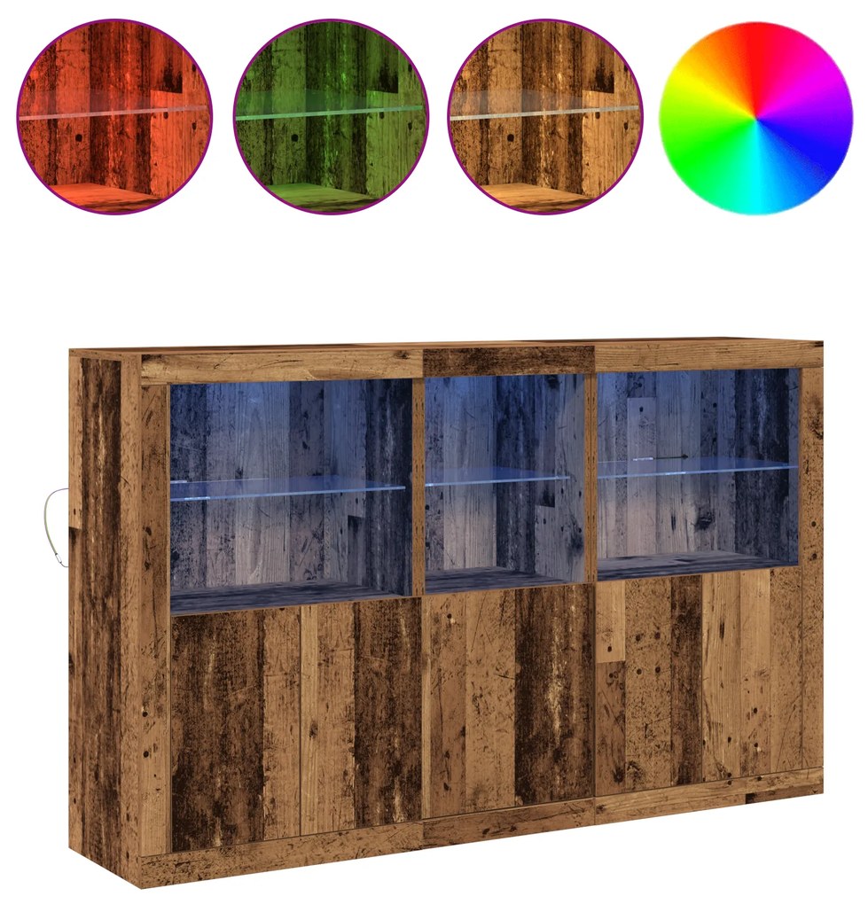 vidaXL Μπουφές με LED Φώτα Φθαρμένο Ξύλο 162x37x100 εκ. Υποβλητικό Σχέδιο
