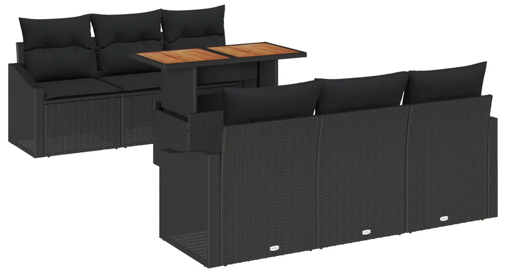vidaXL set καναπέ κήπου 7 κομματιών με μαξιλάρια μαύρο πολυκαρβόνιο