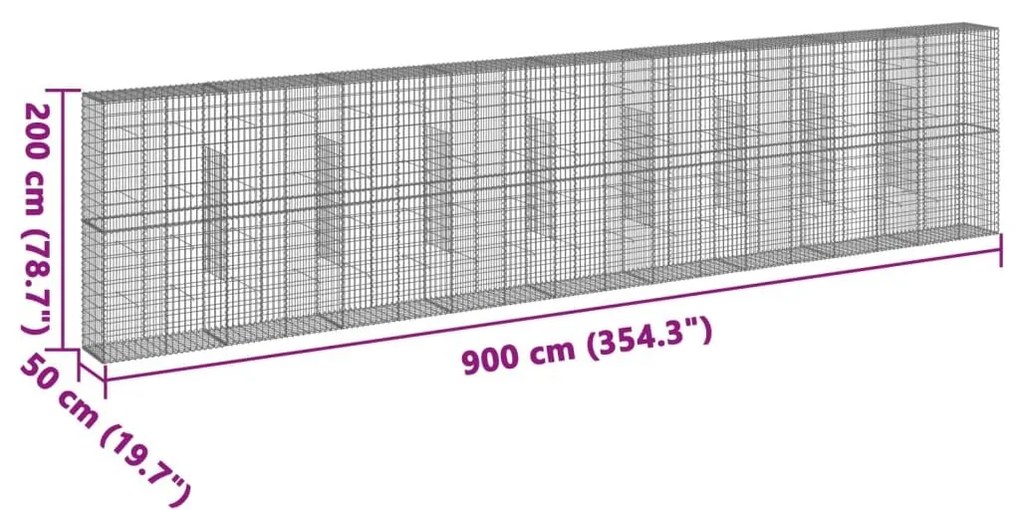 Συρματοκιβώτιο με Κάλυμμα 900x50x200εκ. από Γαλβανισμένο Χάλυβα - Ασήμι