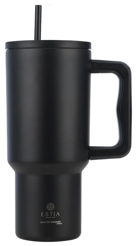 Κούπα Θερμός Με Λαβή &amp; Καλαμάκι 900ml Estia Save The Aegean Tumbler Midnight Black 01-32111