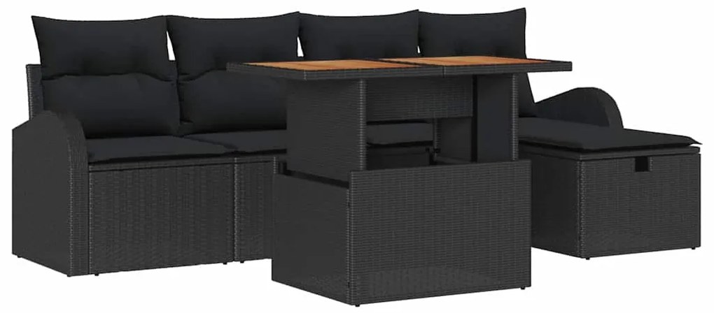 vidaXL Σετ Καναπέ Κήπου με μαξιλάρι 6 pcs Μαύρο Πολυ ράταν