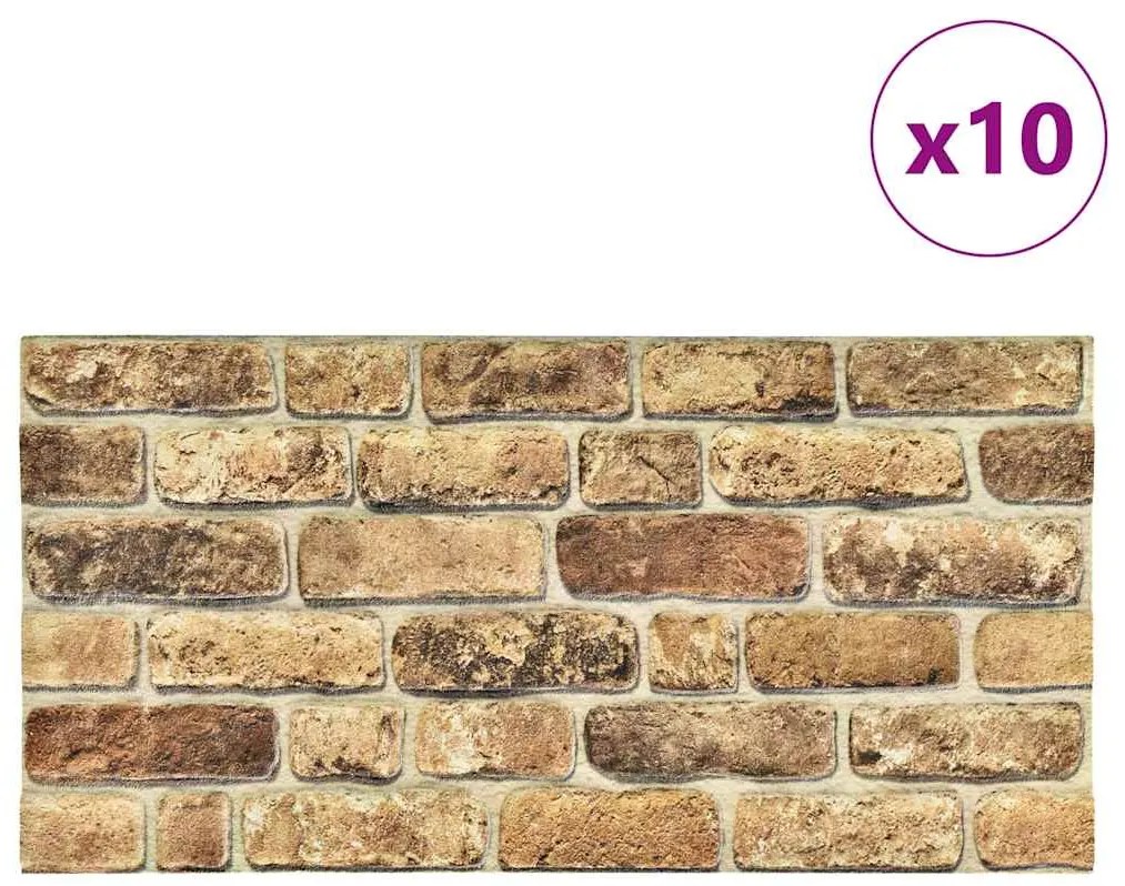 vidaXL Πάνελ Τοίχου 3D 10 τεμ. Σχέδιο Τούβλα Σκούρο Χρώμα Άμμου EPS
