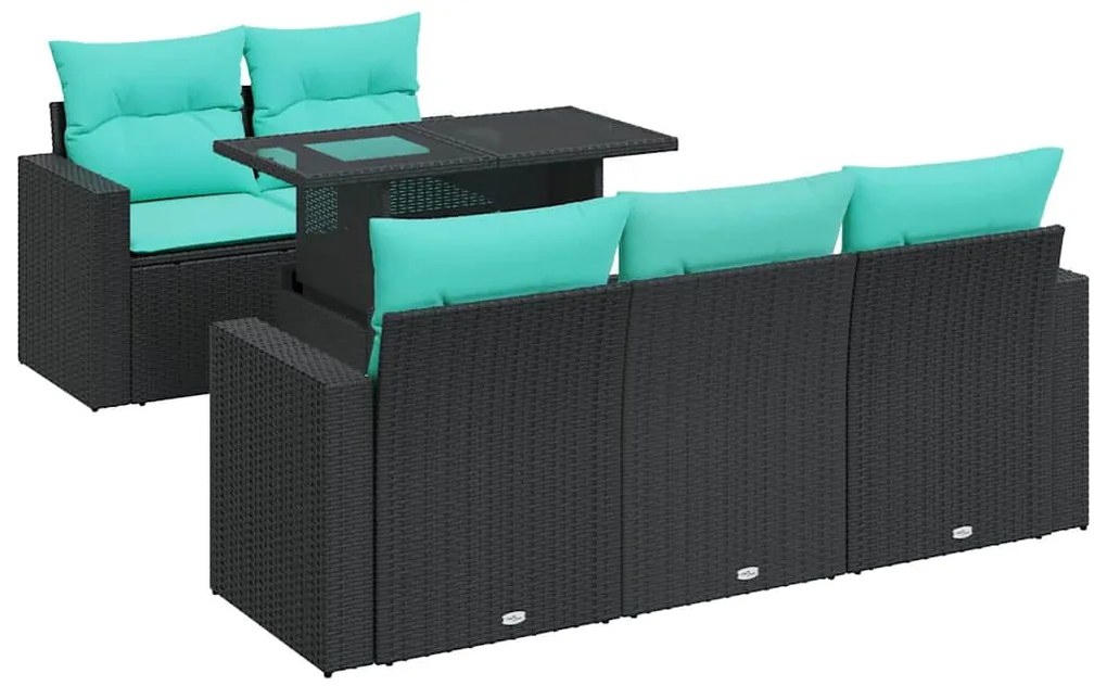 vidaXL Καναπές Κήπου 6 Τεμαχίων Μαύρο Συνθετικό Ρατάν Μαξιλάρια Ακακία