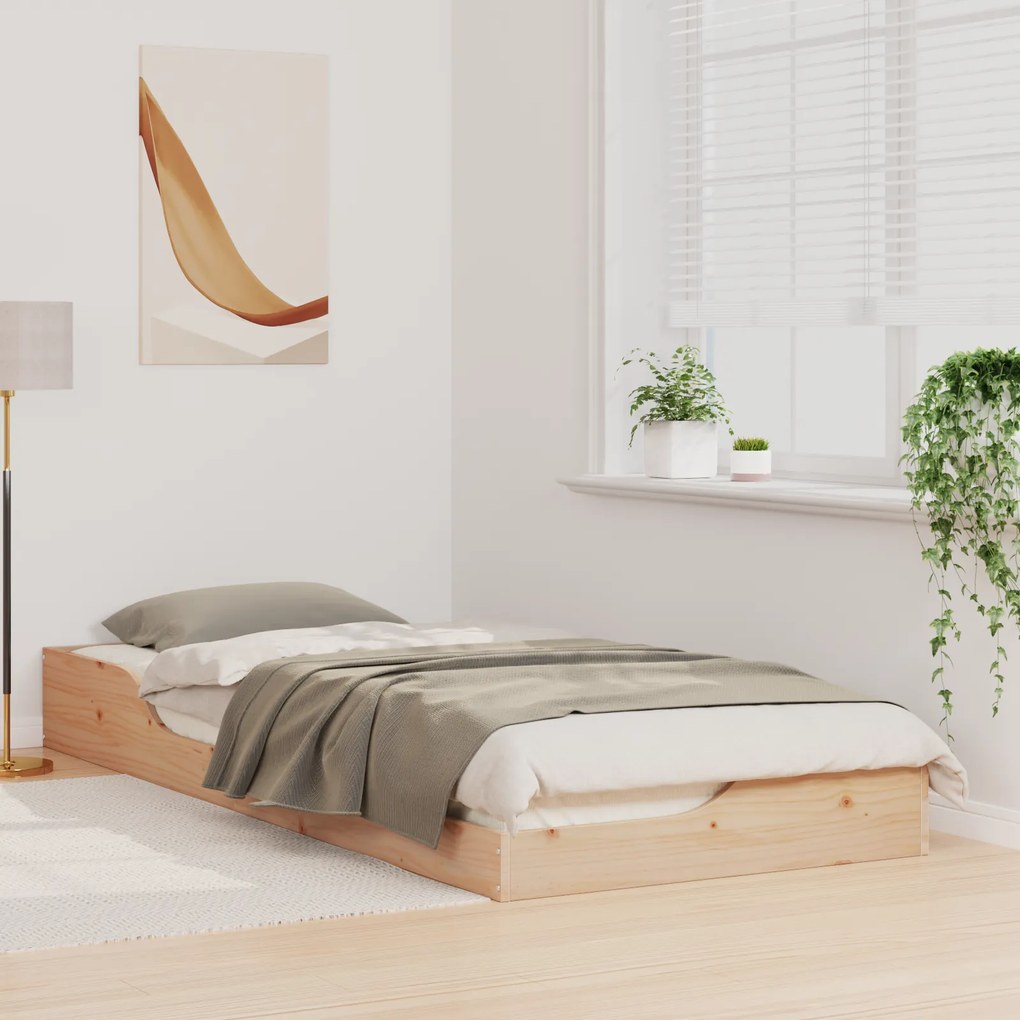 vidaXL Κρεβάτι δαπέδου Καφέ 100 x 220 cm Μασίφ ξύλο πεύκου