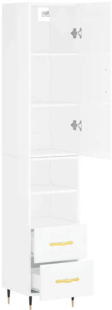 vidaXL Ντουλάπι Γυαλ. Λευκό 34,5 x 34 x 180 εκ. από Επεξεργασμένο Ξύλο