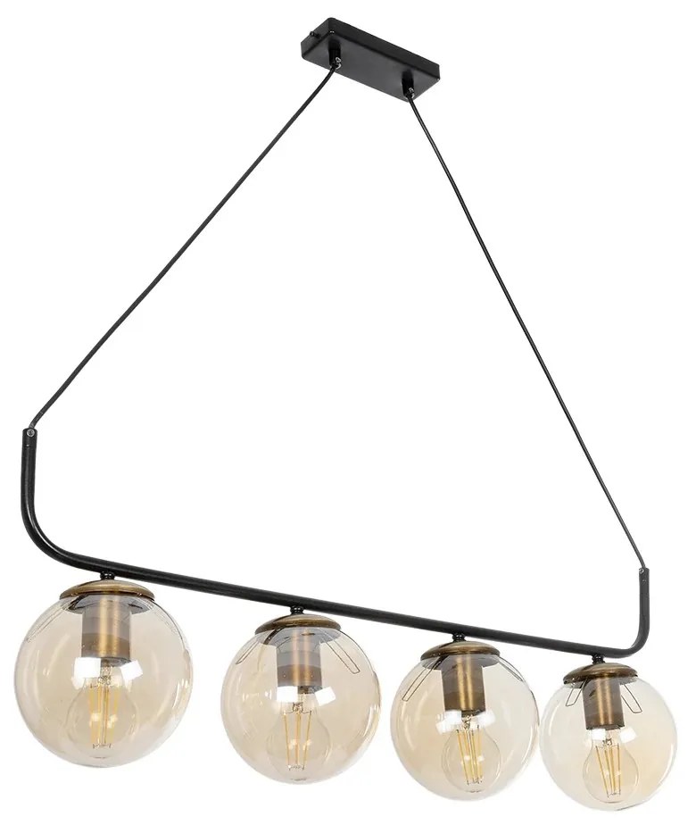 203-0018 GloboStar®  LATTICE 203-0018 Μοντέρνο Κρεμαστό Φωτιστικό Ράγα Πολύφωτο 4 x E27 IP20 Μαύρο &amp; Μπρούτζινο Μέταλλο με Mελί Γυαλί - Μ78 x Π15 x Υ81cm