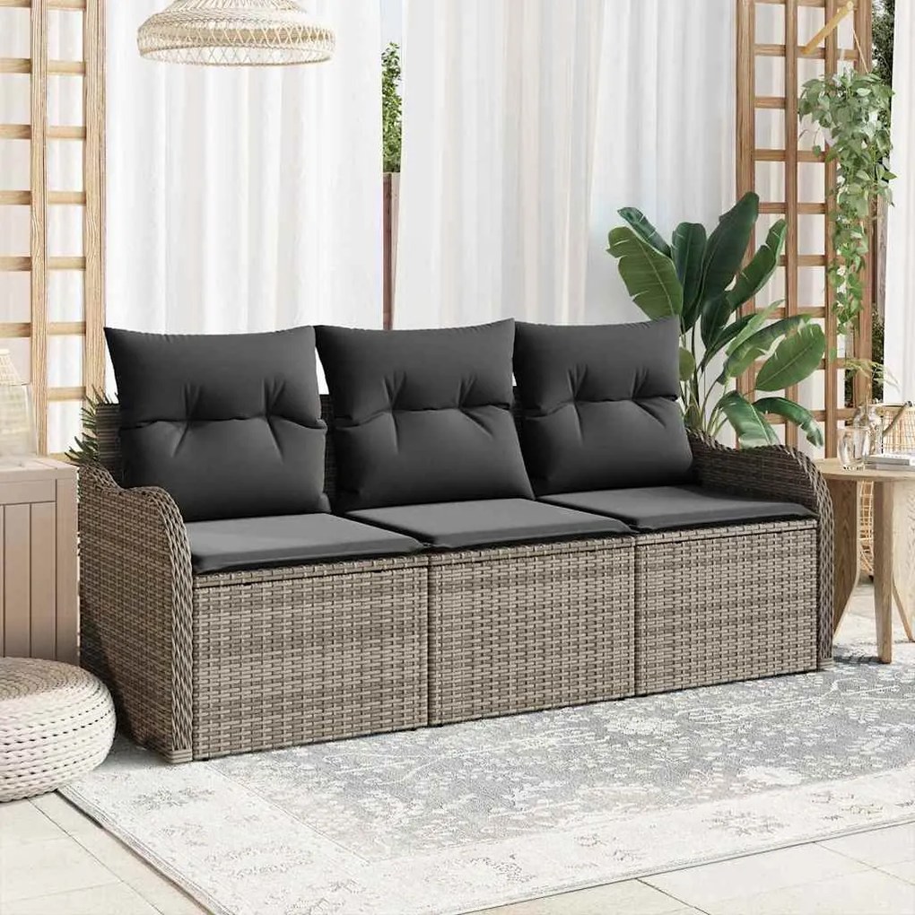vidaXL Σετ Καναπέ Κήπου με μαξιλάρι 3 pcs Γκρι Πολυ ράταν